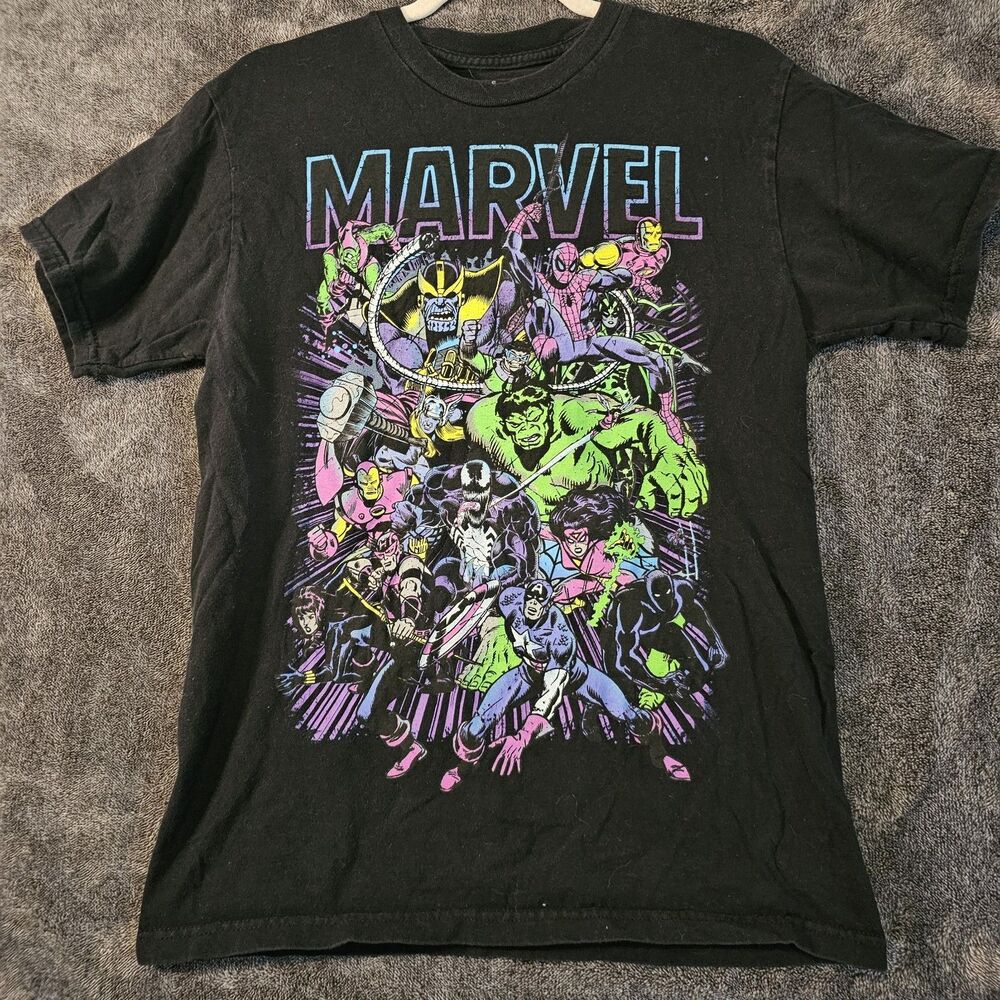 Marvel Comics Heroes Villains Graphic T Shirt Men’s Small Black Hulk Spider-Man